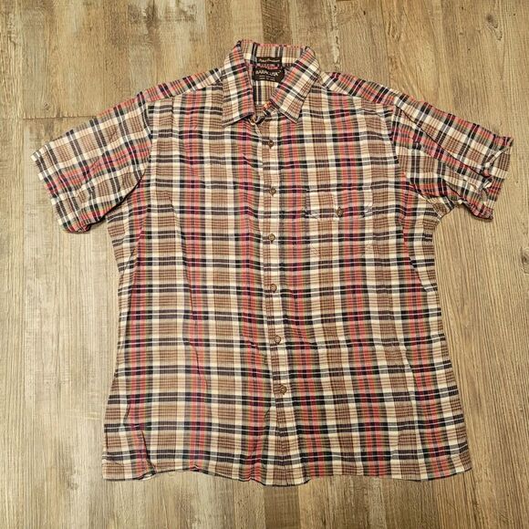 BARACUTA Shirt Men’s Large Multicolored Check Short Sleeve Button Up Logo - Picture 3 of 6